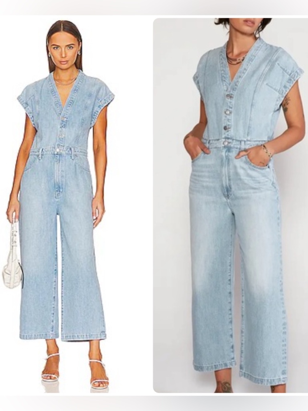 ETICA Celestine Cotton/Tencel Light Blue Wash Wide-Leg Denim Jumpsuit NWT $188